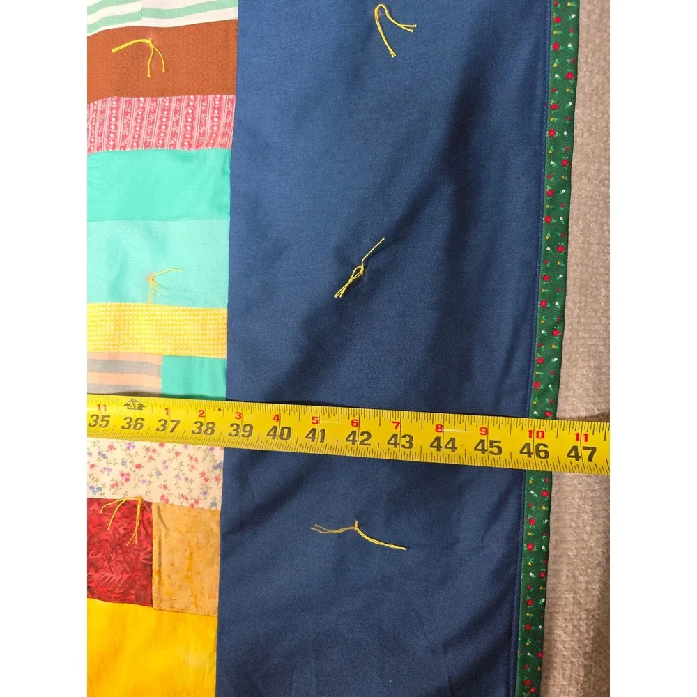 Vintage Hand Tied Patchwork Quilt Throw Corduroy Texture Retro‎ Boho 47x59 Multi